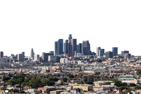Fototapeta Downtown Los Angeles skyline with cut out background.