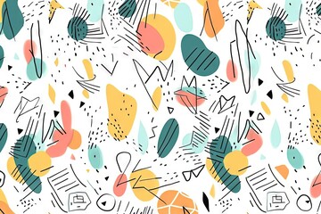 Un doodle de ligne color&eacute; amusant minimaliste avec un motif sans couture. Toile de fond de gribouillis enfantin simple. Id&eacute;al pour le papier peint de la chambre des enfants.