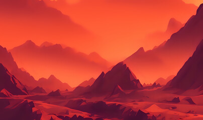 Obraz premium Red land with mountains, Generative AI Digital Illustration