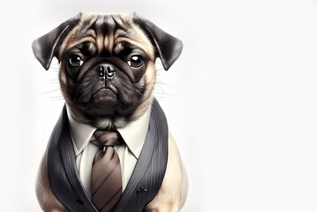 Pug in a suit, tie and shirt. Generated AI