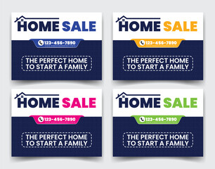 Home sale business real estate company ads, yard sign, signage and poster design for outdoor advertising multiple color version vector template