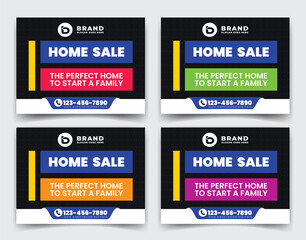 Creative Real Estate Home sale business company ads, yard sign, signage design for outdoor advertising multiple color version vector template