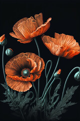 red poppies on black background