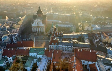 Kraków - Kościół Św. Piotra i Pawła - widok z drona o poranku