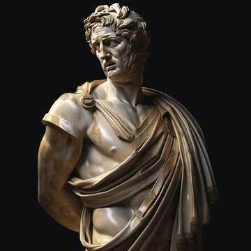 Une sculpture en marbre représentant un grec stoïcien, une personne romaine.