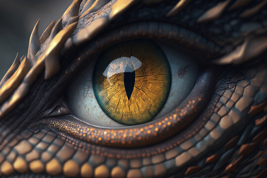 The hypnotic gaze of a dragon A realistic and colorful depiction of a mystical creature's eye Ai Generated Art Work