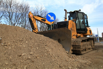 Bulldozer construction highway construction work

