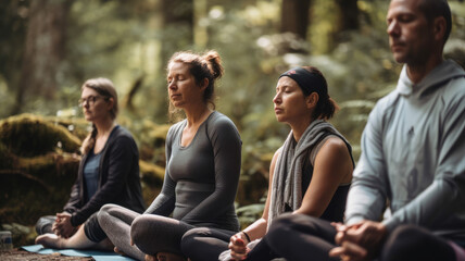 Four People in Lotus Pose Outdoors, AI Generative
