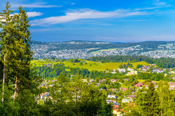 Houses and forests with meadows in Langnau am Albis, Horgen, Zurich, Switzerland