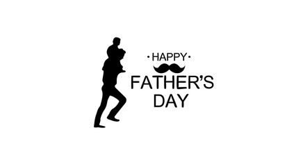 Happy Fathers Day Greeting Card Template,  Silhouette son is riding his father's neck
