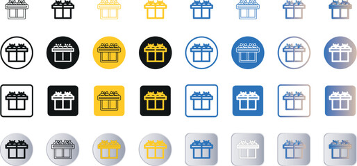 Gift box icon. Christmas gift icon illustration vector symbol. Surprise gift box, glyph, lineal, circular, square, button, blue, gradient style app and web icon set in different style.
