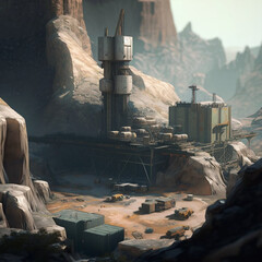 A factory in between the mountains and rocks