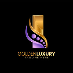 Initial letter i or L logo template. Alphabet letters gold with luxury style.