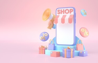 Online Shopping with Discount. 3D Illustration