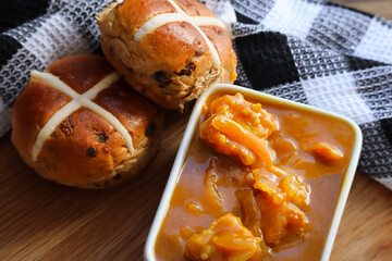 Pickled fish with hot cross buns 