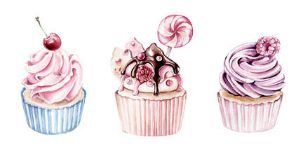watercolor cupcakes set