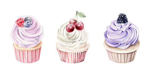 cupcakes with cream and berries