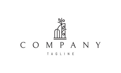 Vector logo on which an abstract image of an arched structure with a tree.