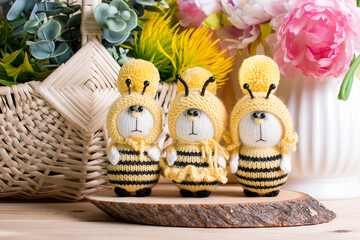 Knitted bee. Handmade Toy Set, amigurumi striped insects