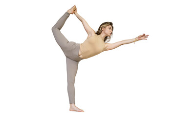 A woman practicing yoga asana exercise, transparent background, isolated person.
