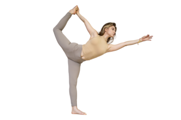A woman practicing yoga asana exercise, transparent background, isolated person.