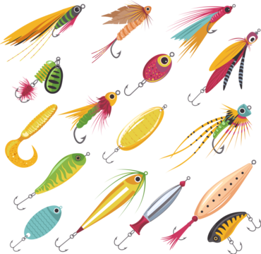 Fishing Lures Set, Artificial Plastic Accessories for Spinning Fishing with  Crankbait Lures Cartoon Vector Illustration Stock Vector - Illustration of  equipment, freshwater: 191973504