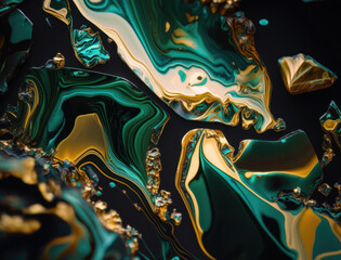 Vibrant green jade Marble stone texture background material with elements of semi-precious stones and gold created with Generative AI technology.