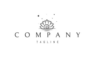 Obraz premium Vector logo on which an abstract image of a shell with petals in the form of a lotus flower.