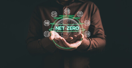 person hold the world to net zero,and reduce global warming,sustainable business investments,carbon credit,eco-friendly investment,ESG for Environment Social and Governance