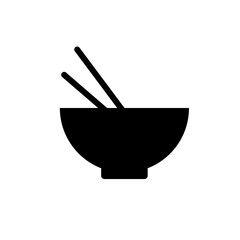 Chinese food icon isolated on white background. A bowl with chinese chopsticks illustration. Food pictogram. Meal, dish design
