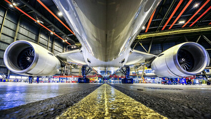 Aircraft Maintenance in Hangar - obrazy, fototapety, plakaty
