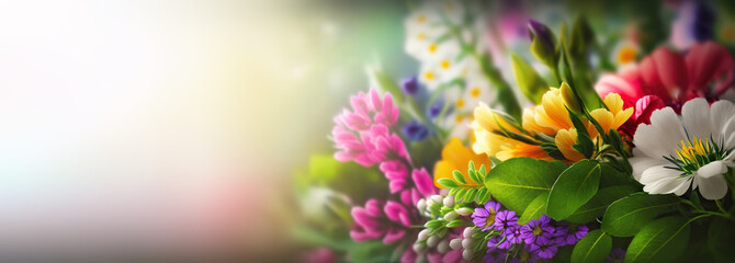 Colorful vibrant bouquet of various flowers. Generative AI