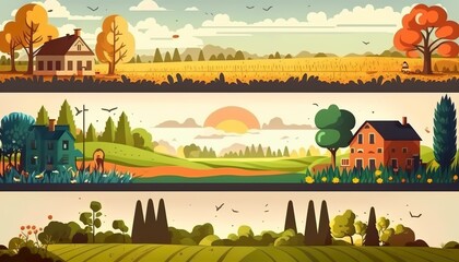 Nature village country city landscapes Creative illustration. (Ai Generate)