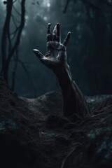 Decay and Disgust Zombie Hand for Halloween Poster, Terror movie scene, GENERATIVE AI