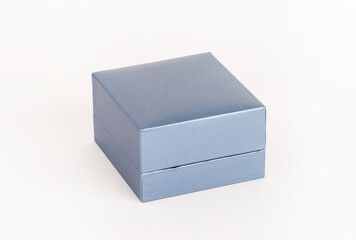 Jewelry Box on white background. Blue color jewelry box closed. Mockup.