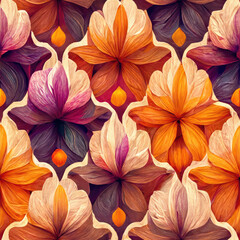 Obraz na płótnie Canvas Purple Orange Floral Seamless Pattern