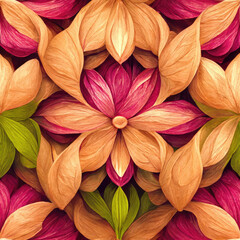 Vibrant Spring Flowers Paper Craft Seamless Pattern print