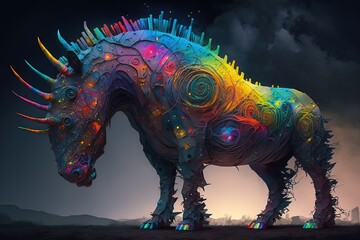 Technicolor Nightmarish Behemoth Captured in Illustration Generative AI