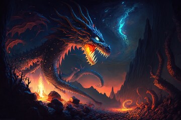 Dragons, Dances and Dreams - A Celestial Night in the Valley of Flames Generative AI