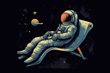 Space nap. A serene rest of an astronaut surrounded by boundless space. Generative AI
