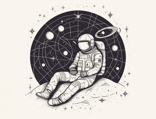 Space nap. A serene rest of an astronaut surrounded by boundless space. Generative AI