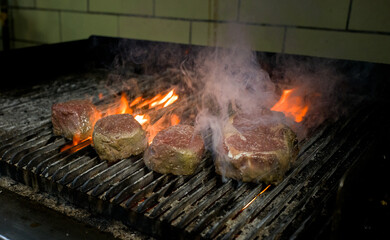 Steaks, Grill, Flame, Fire, prime meat