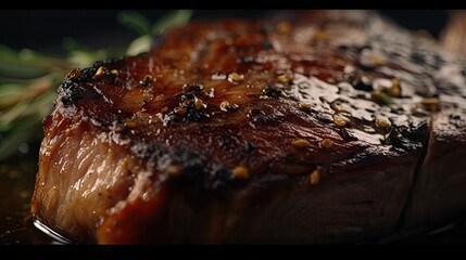 Grilled steak macro, glorious fine. Generative AI