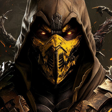 Scorpion Mortal Kombat. Created by artificial intelligence.