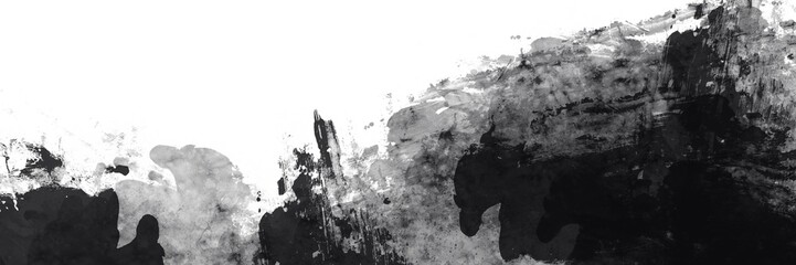 Monochrome texture. Brushstrokes. Spots of paint. Colorful image. Modern art. Contemporary art. Black and white background. With rough strokes, brush and Abstract painted. Banner for web. 