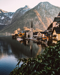 hallstat, europe, village, mountains, nature, ship, summer, panorama, view, landscape, lake, travel, water, town, austria, unesco, sunset, tourism, building, traveler