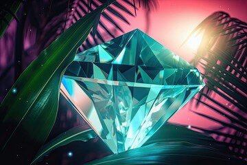 Fototapeta na wymiar Background with diamond in tropical greens. Generative AI