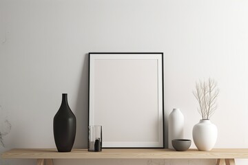 , A vase and a picture frame hang on the wall in the living room. Generative AI