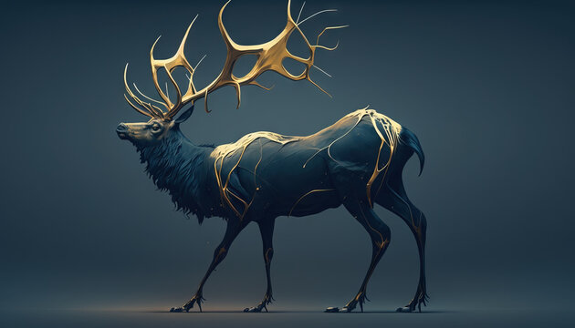 Abstract animal Elk,Deer, gazelle-like creature illustration background in contrast colors generative ai.