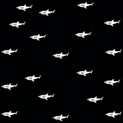 Shark vector pattern with hand drawn underwater fish, contemporary background and print design